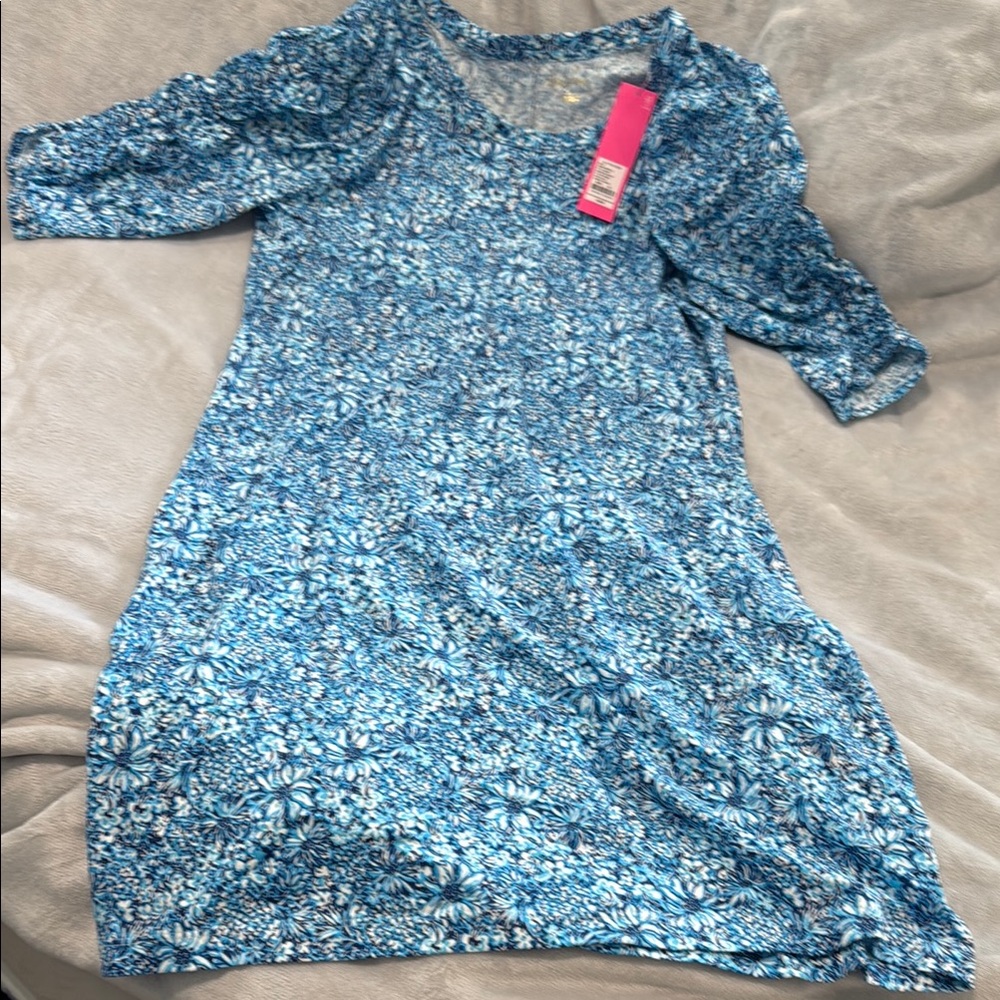 Lilly Pulitzer Blue Belden Elbow Sleeve Dress in Blooming Together